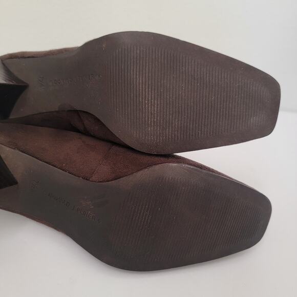 Donald J. Pliner Brown Faux Suede Sock Boot Sz 7.5 Kitten Heel Sophia Minimalist - Picture 9 of 15